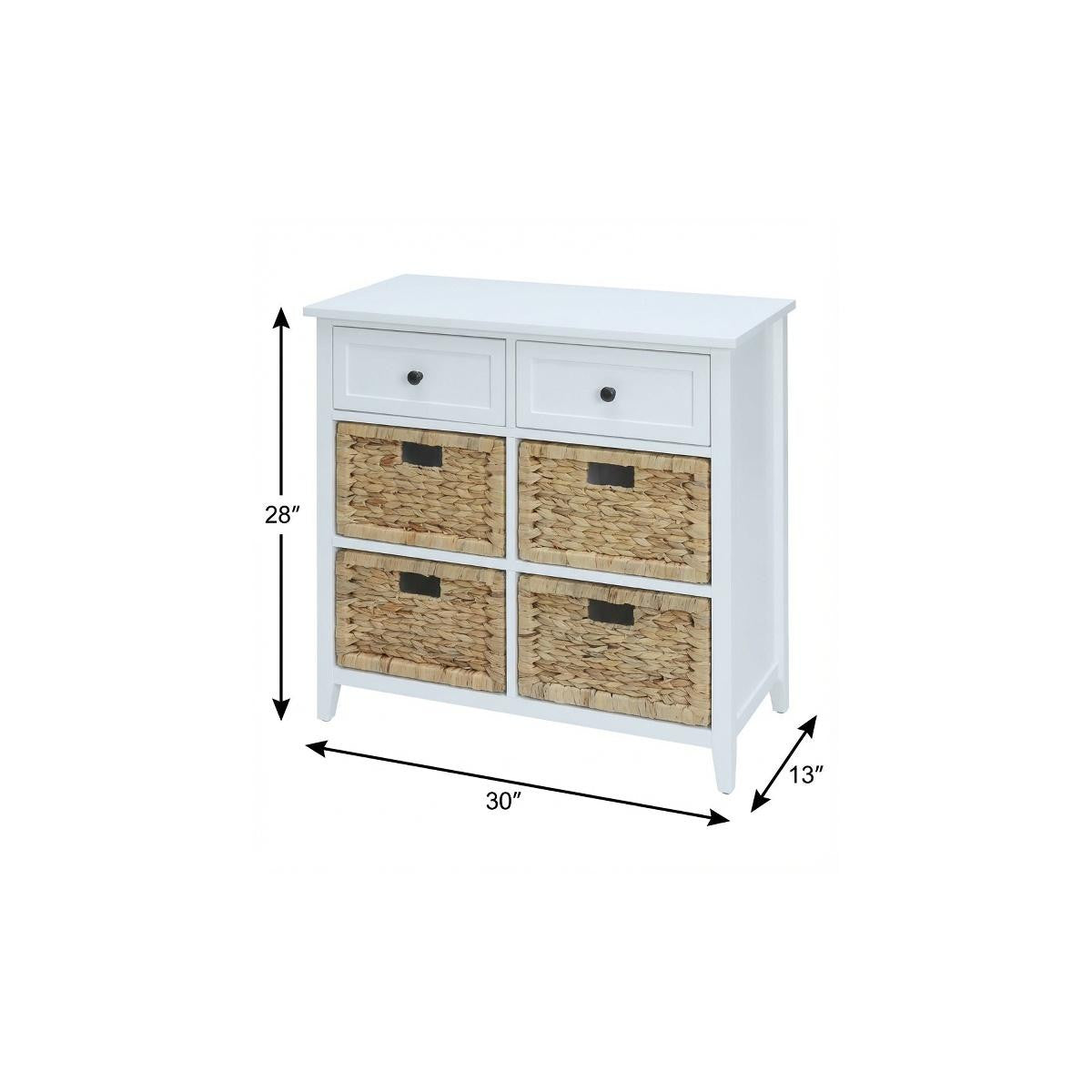 30" White Wood And Water Hyacinth Accent Cabinet With Six Drawers