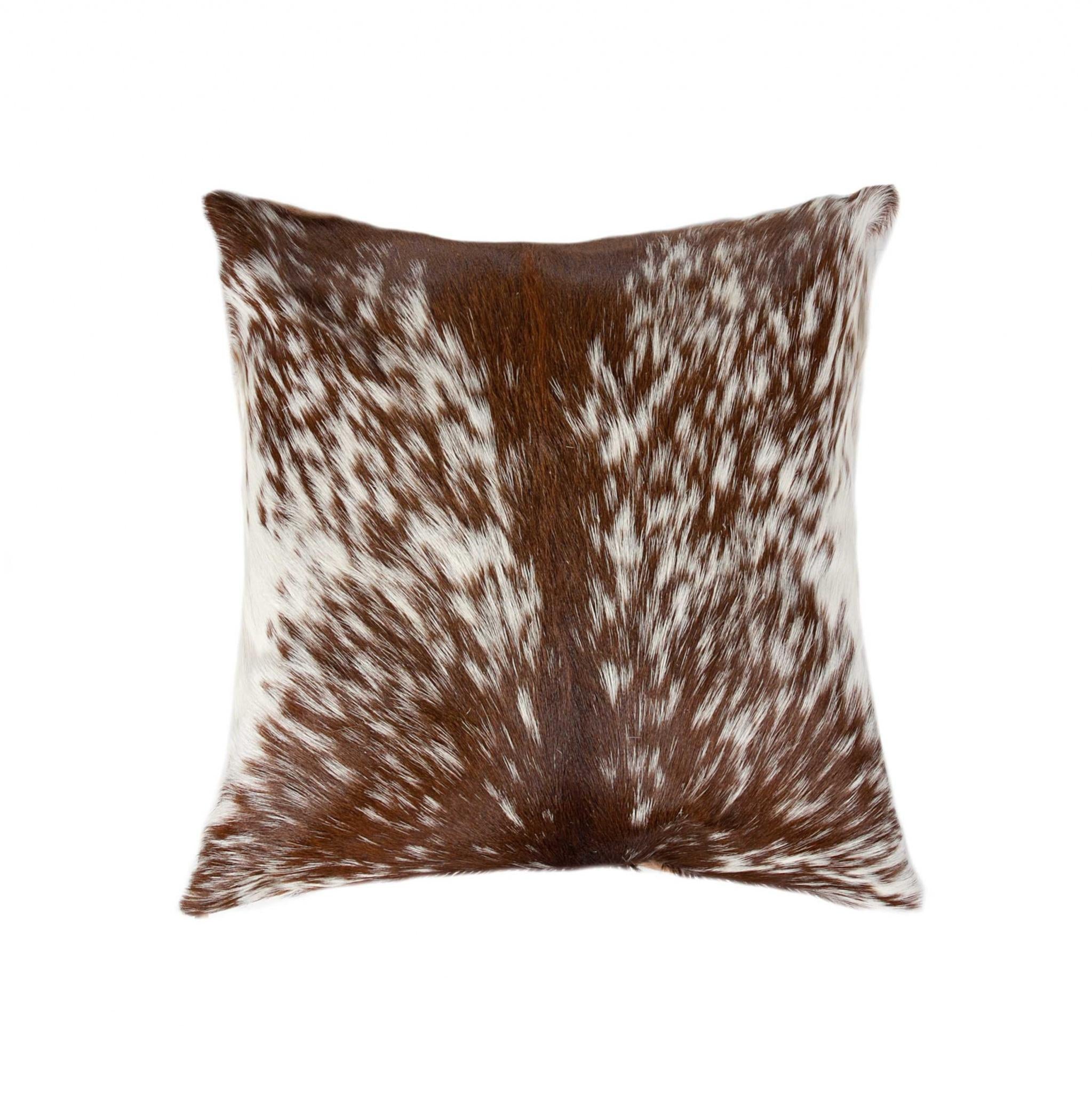 18" Brown and White Cowhide Throw Pillow