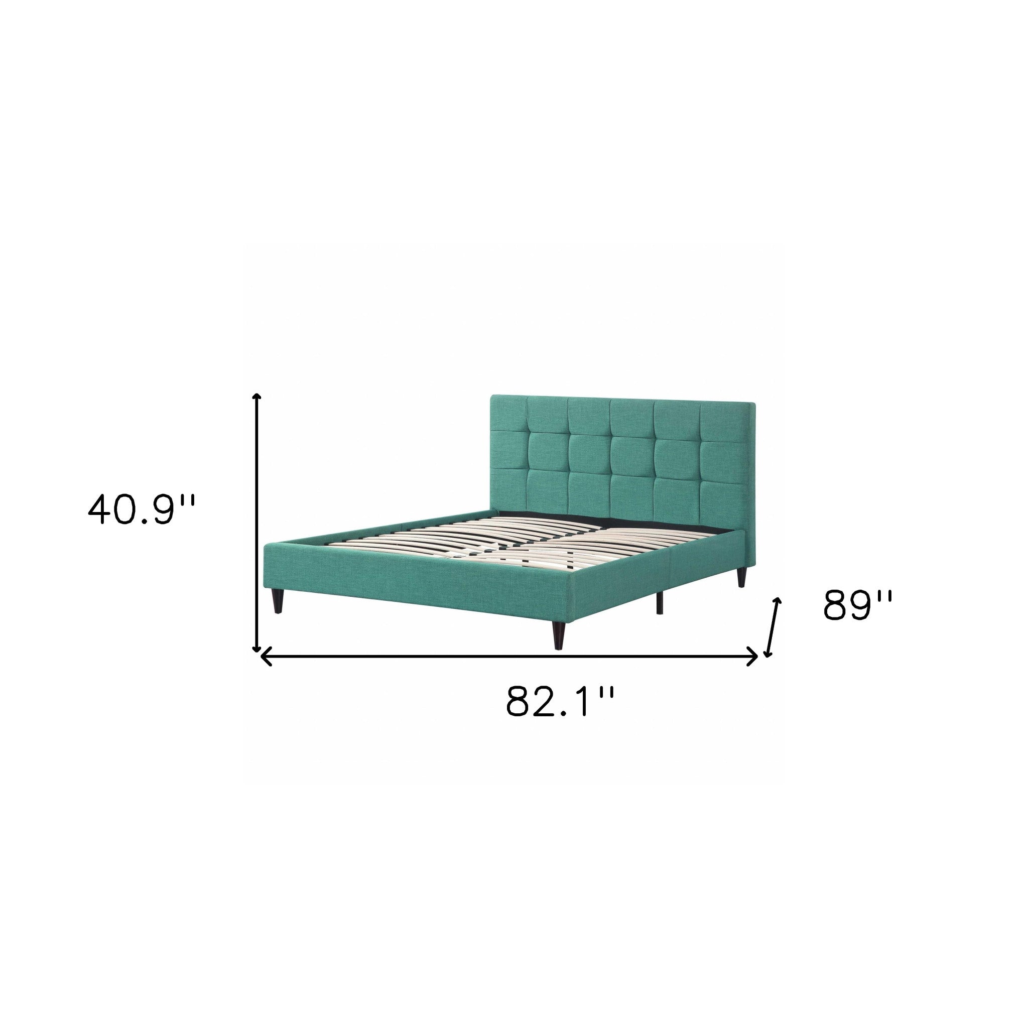 Turquoise Tufted Fabric Upholstered Queen Bed Frame