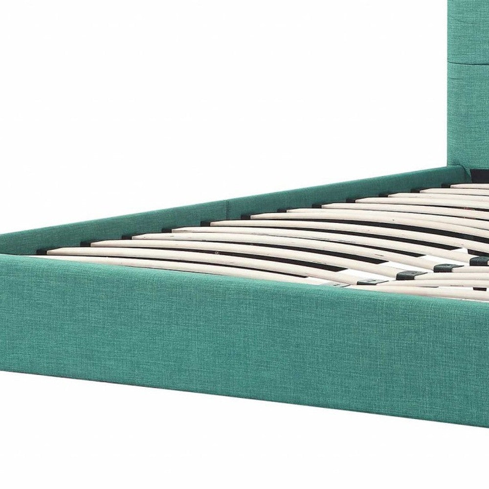 Turquoise Tufted Fabric Upholstered Queen Bed Frame