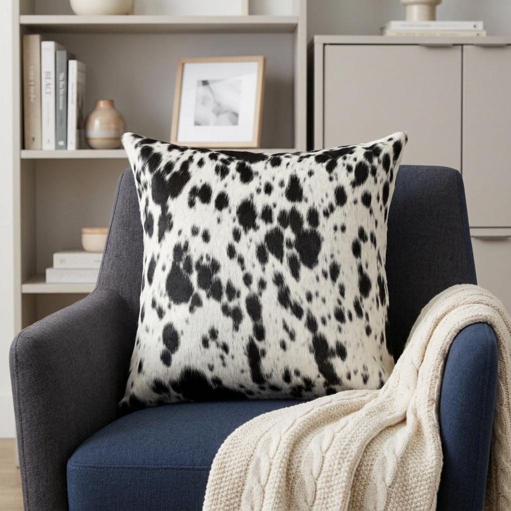 18" Black Cowhide Throw Pillow