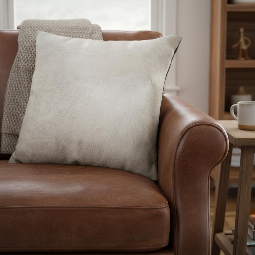 18" X 18" X 5" Off White Cowhide Pillow