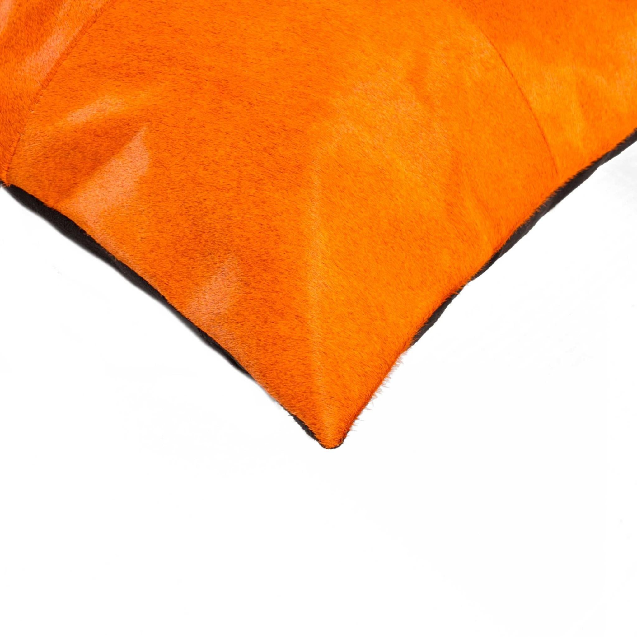 18" Orange Genuine Cowhide Stitchwork Throw Pillow