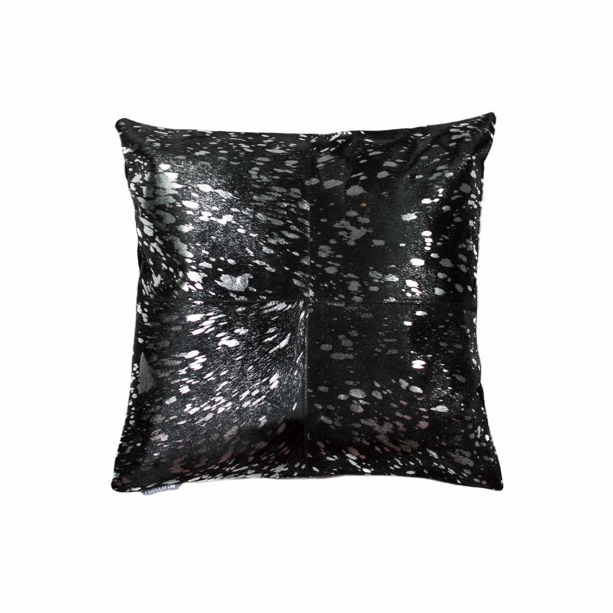 18" Black and Silver Cowhide Throw Pillow