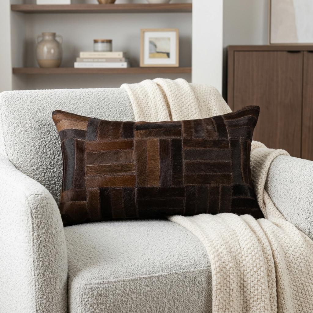 12" X 20" Chocolate Cowhide Throw Pillow