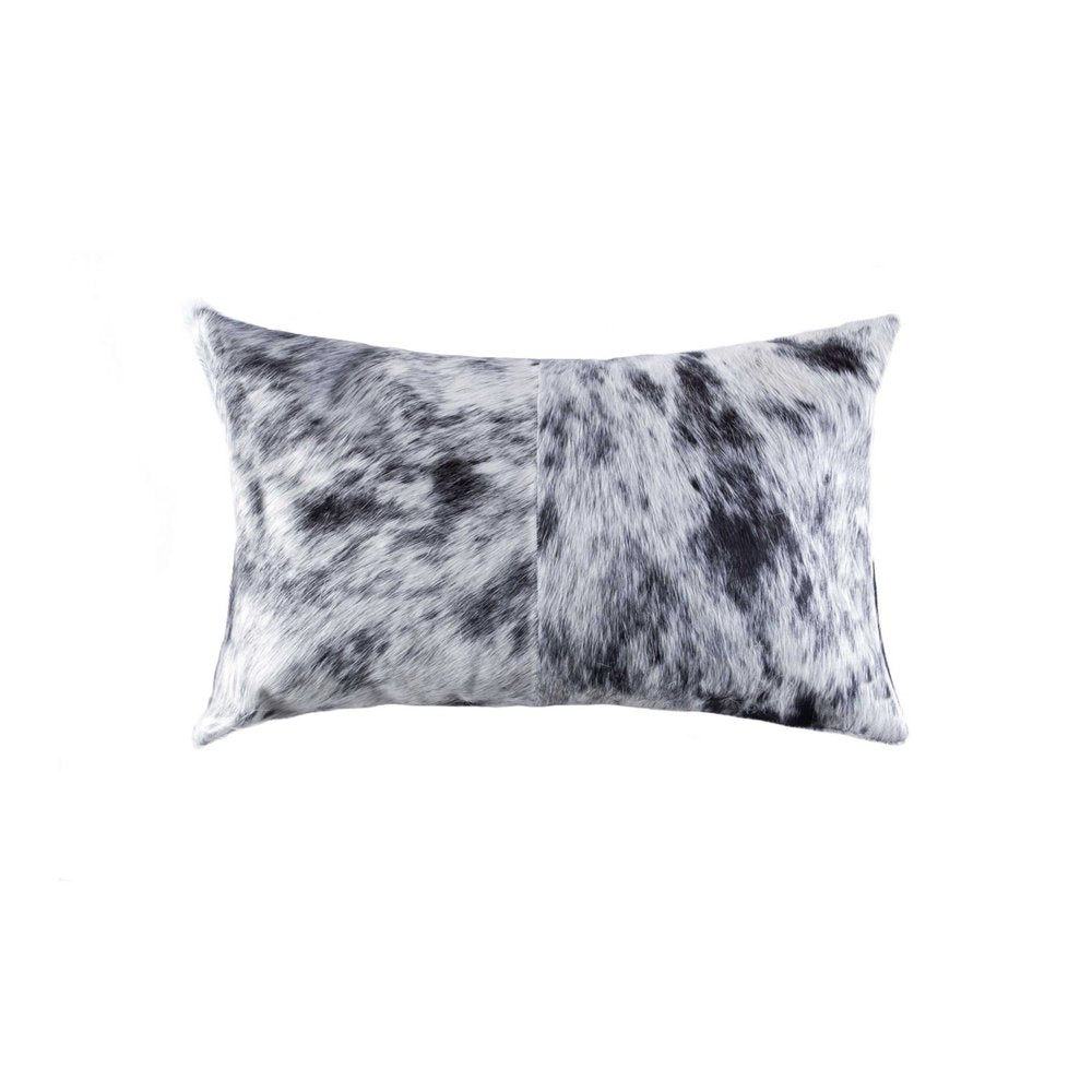 18" X 18" X 5" Salt And Pepper Black And White Cowhide Pillow