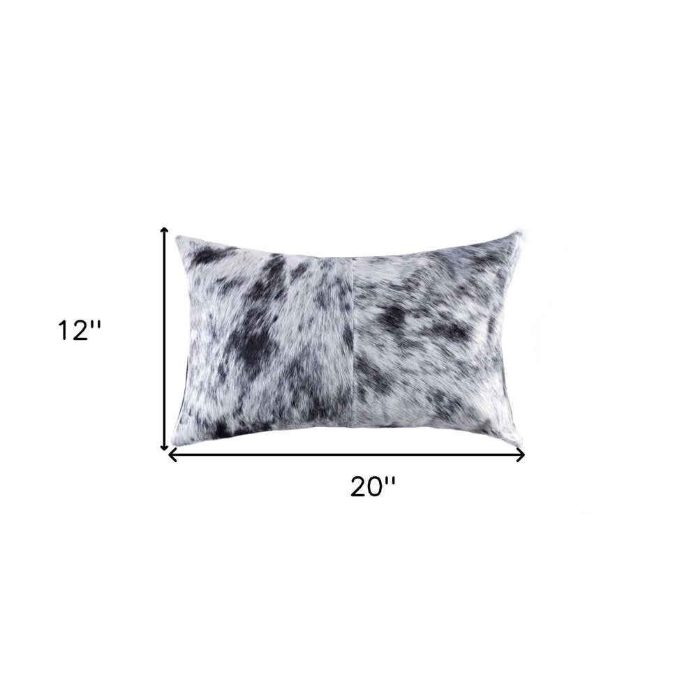 18" X 18" X 5" Salt And Pepper Black And White Cowhide Pillow