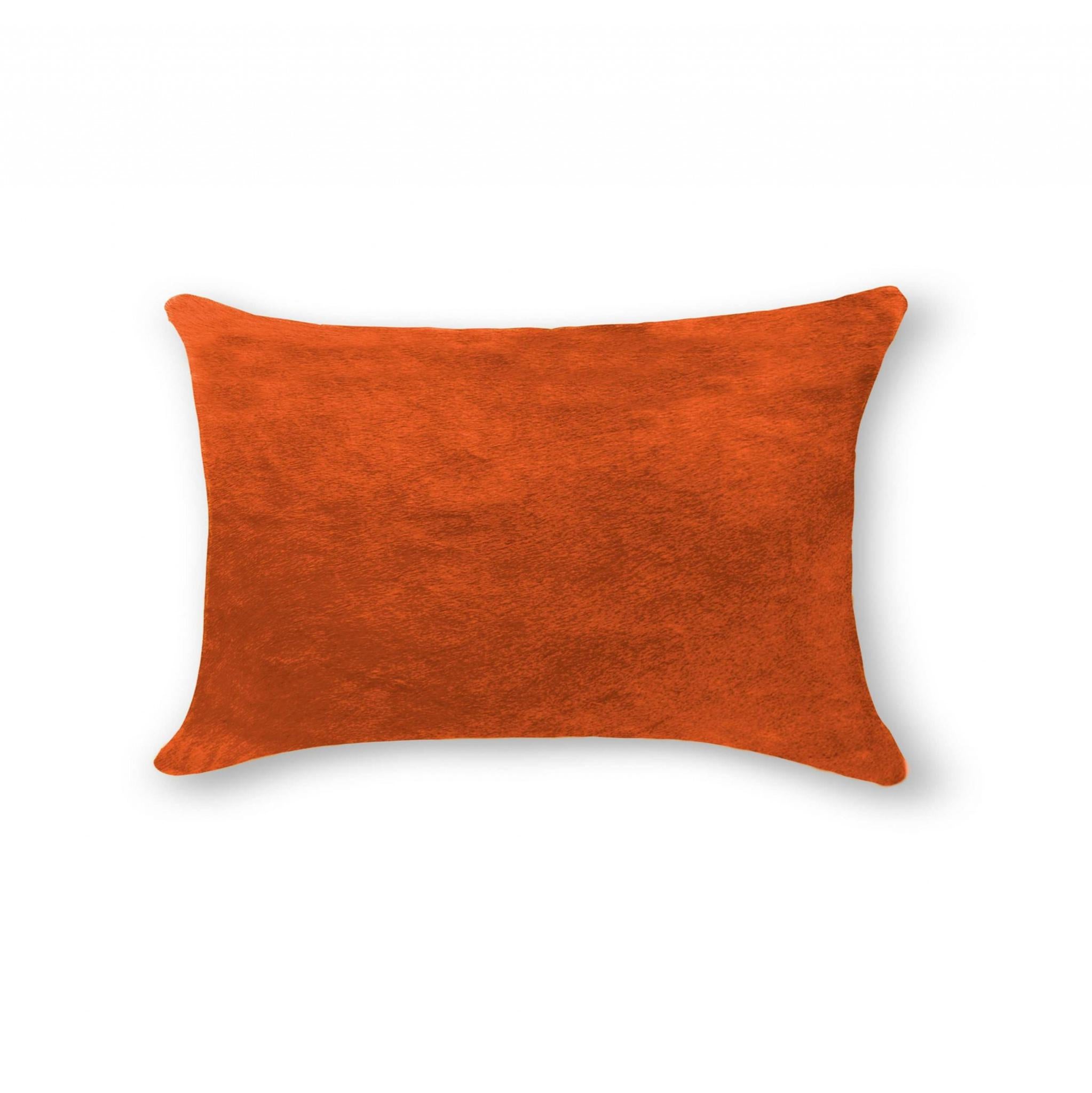 12" X 20" Orange Genuine Cowhide Lumbar Throw Pillow