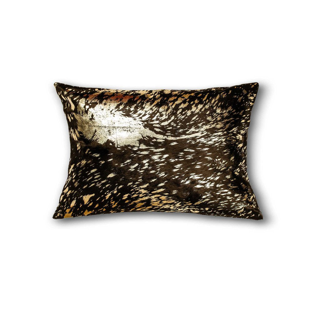 12" X 20" X 5" Chocolate And Gold Cowhide Pillow