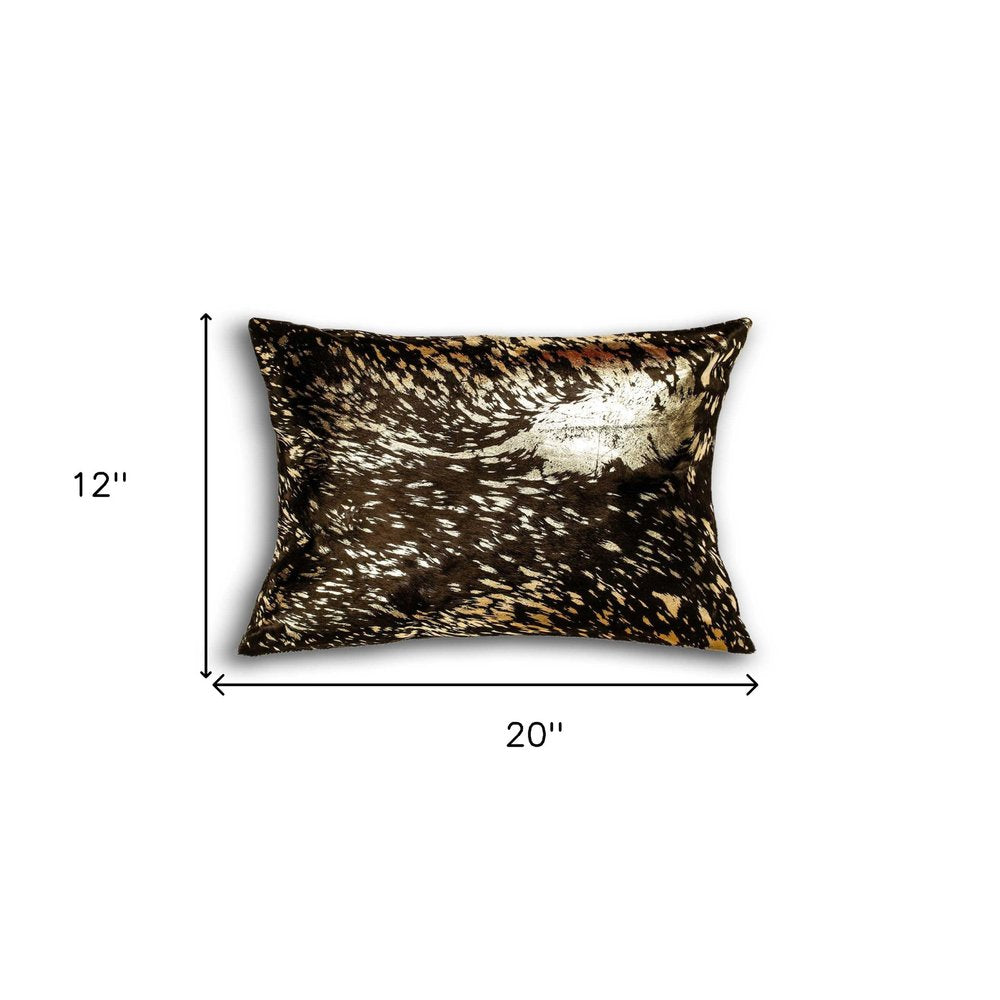 12" X 20" X 5" Chocolate And Gold Cowhide Pillow