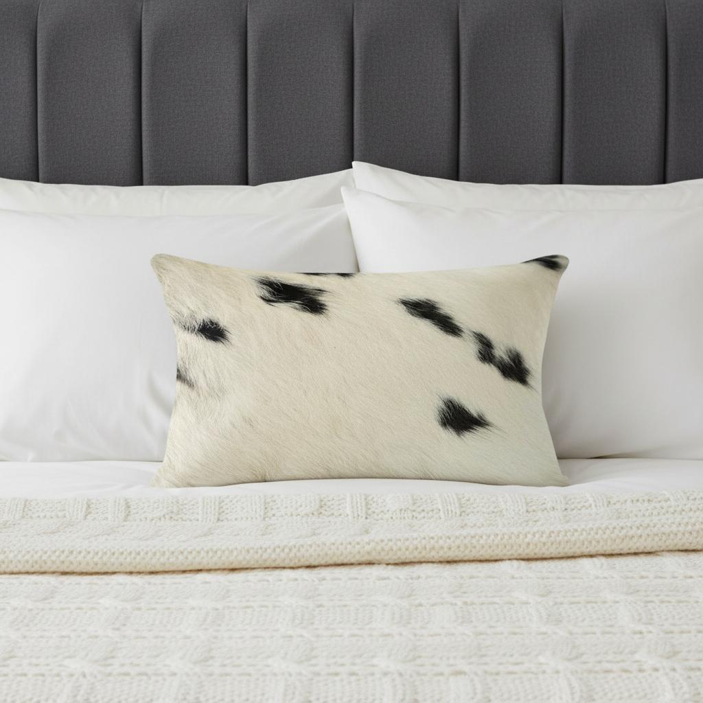12" X 20" Black And White Cowhide Throw Pillow