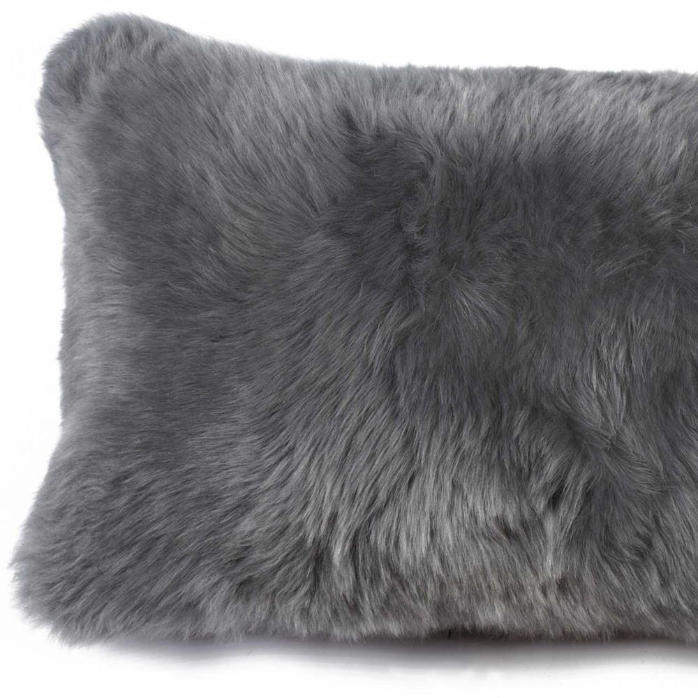 12" X 20" X 5" Gray Sheepskin Pillow