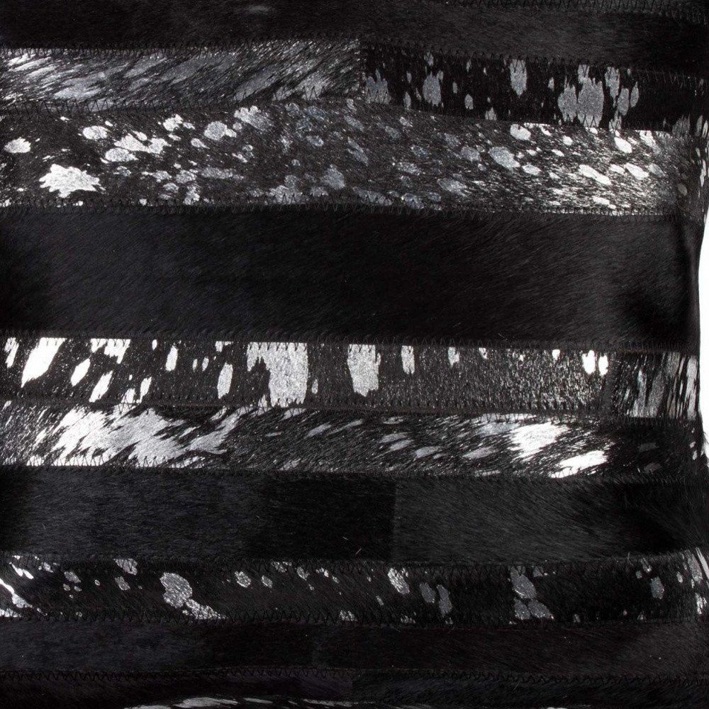 18" Black And Silver Striped Cowhide Throw Pillow