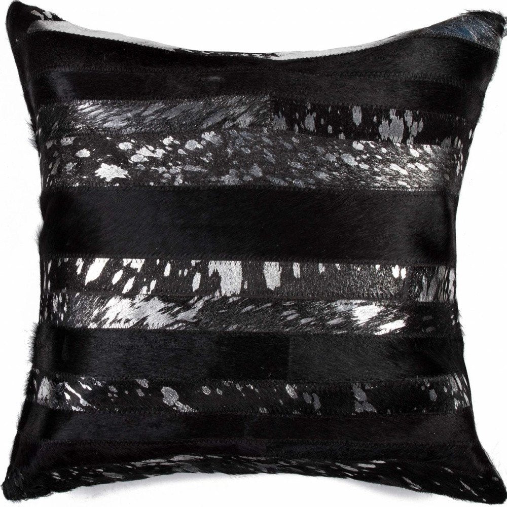 18" X 18" X 5" Black And Silver Pillow