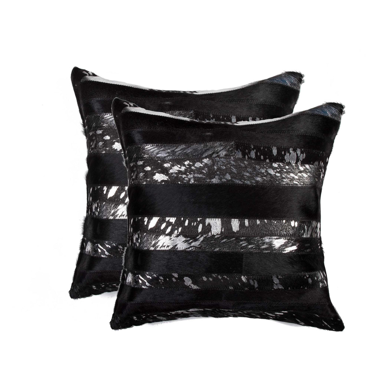 Set of Two 18" Gold and Black Cowhide Throw Pillows