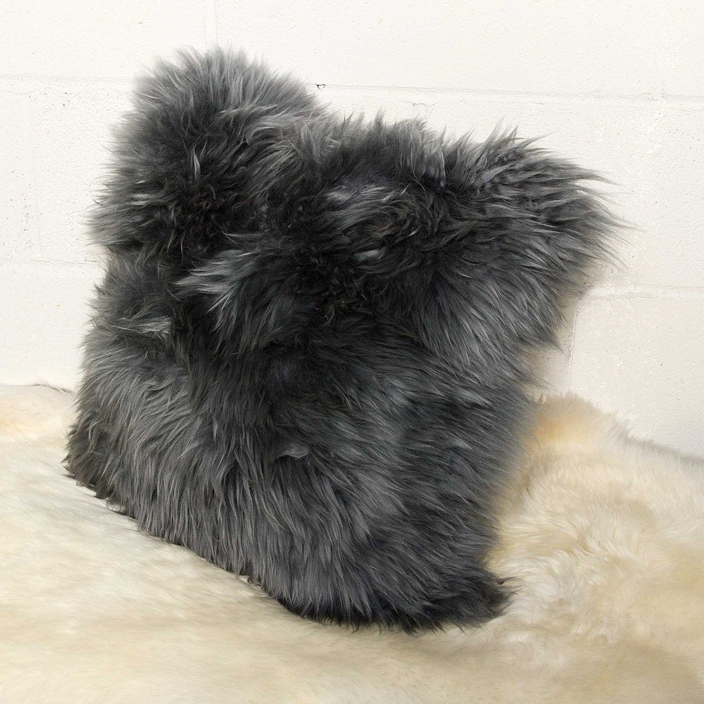 Set of Two 18" Gray Cowhide Throw Pillows