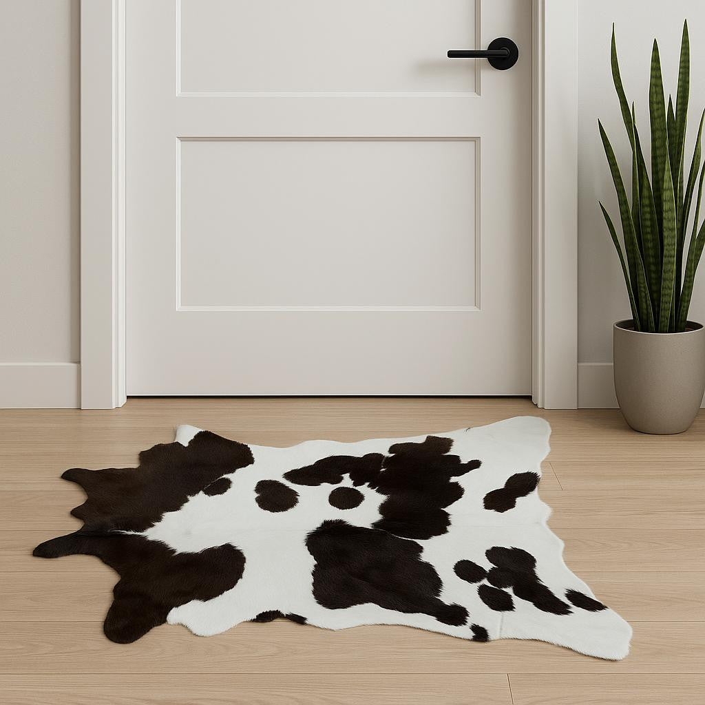 2' X 3' Brown And White Cowhide Abstract Hand Woven Area Rug