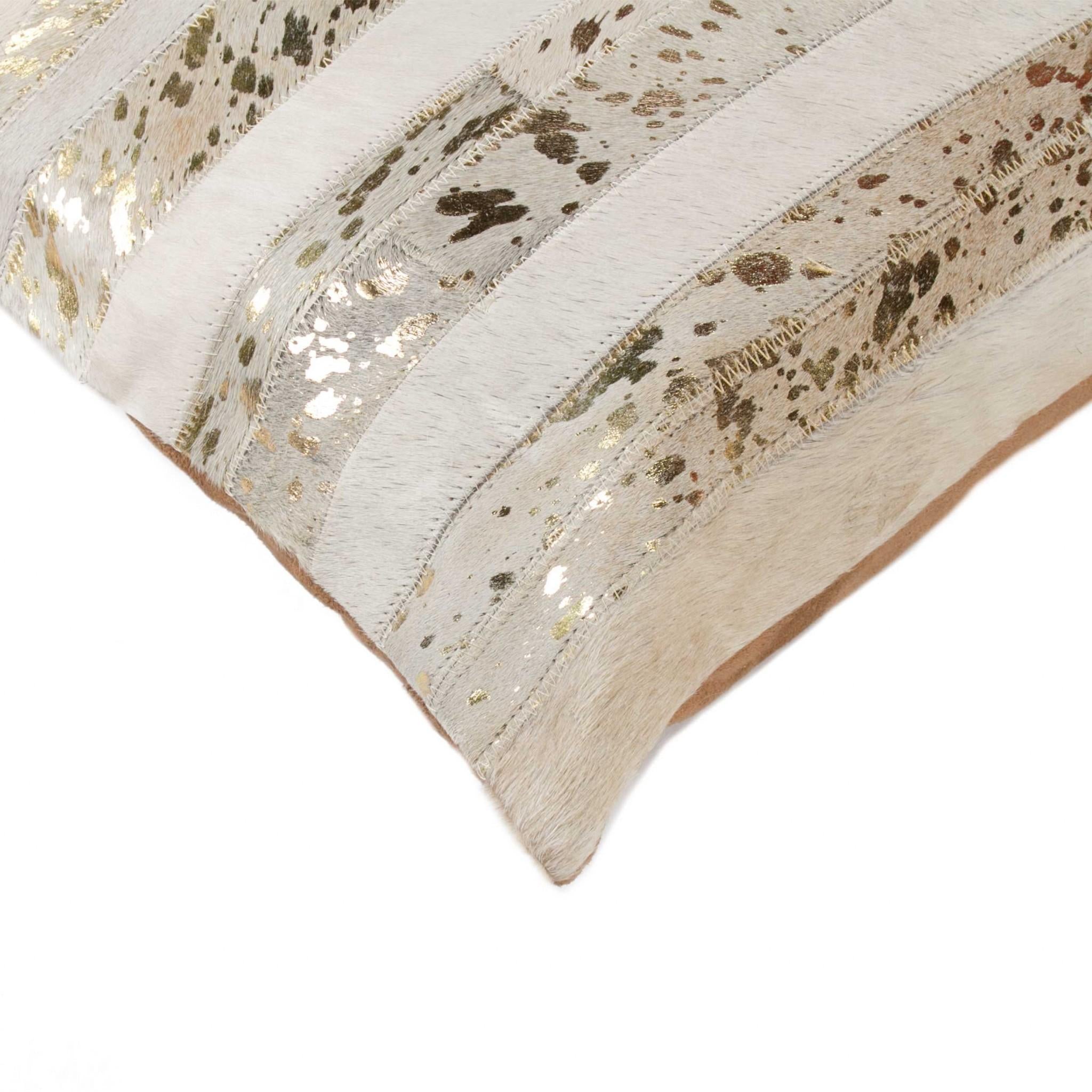 18" Beige Cowhide Throw Pillow