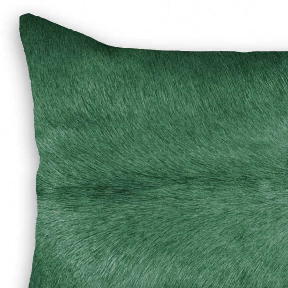 12" X 20" Green Cowhide Throw Pillow