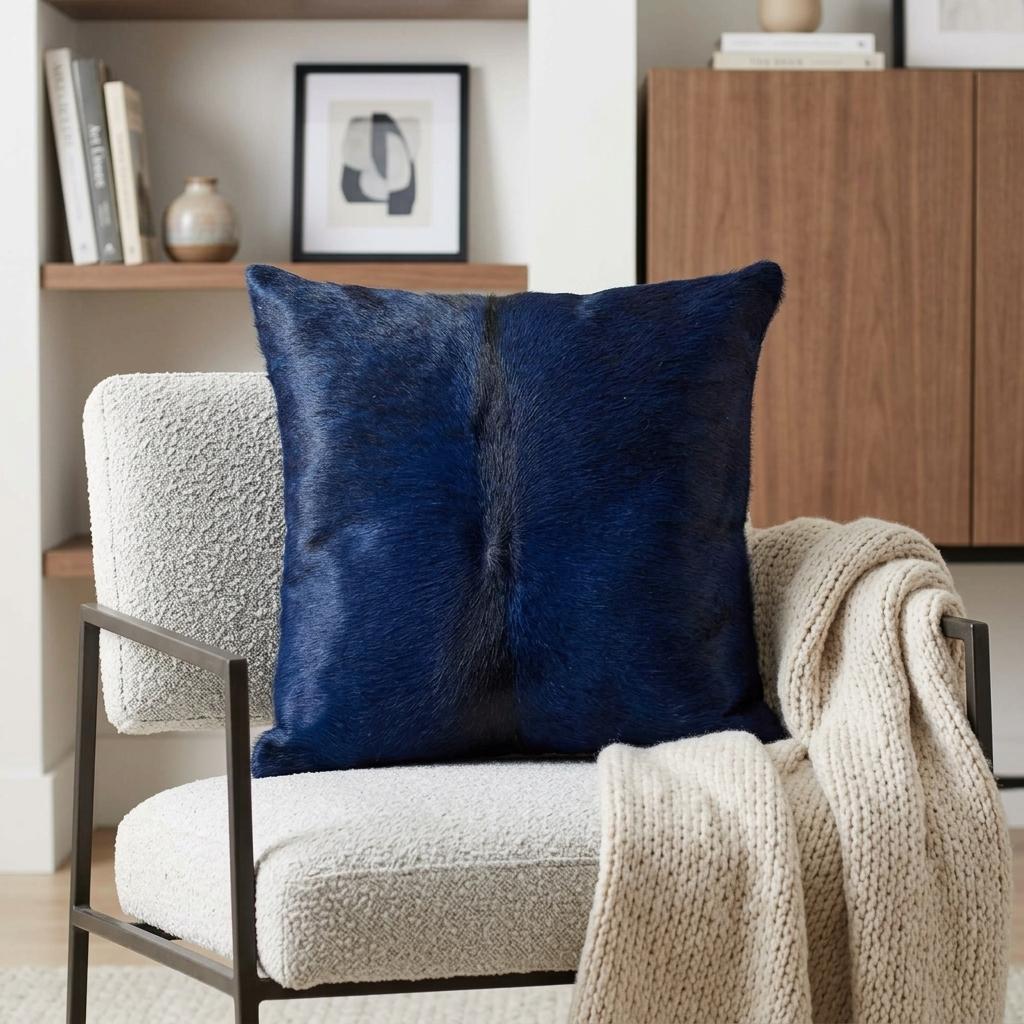18" Navy Cowhide Throw Pillow