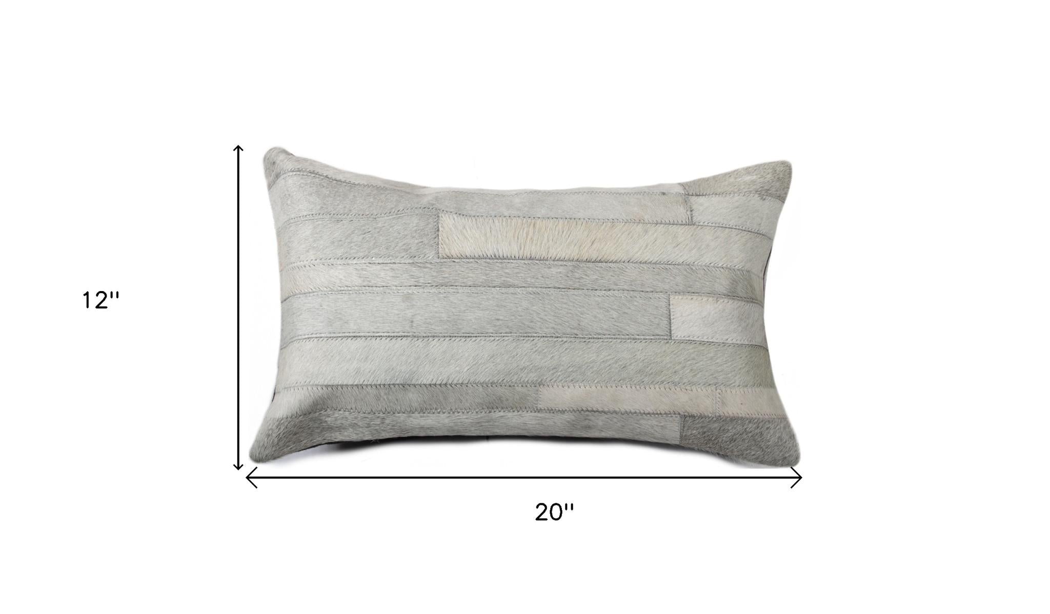 12" X 20" Gray Cowhide Throw Pillow