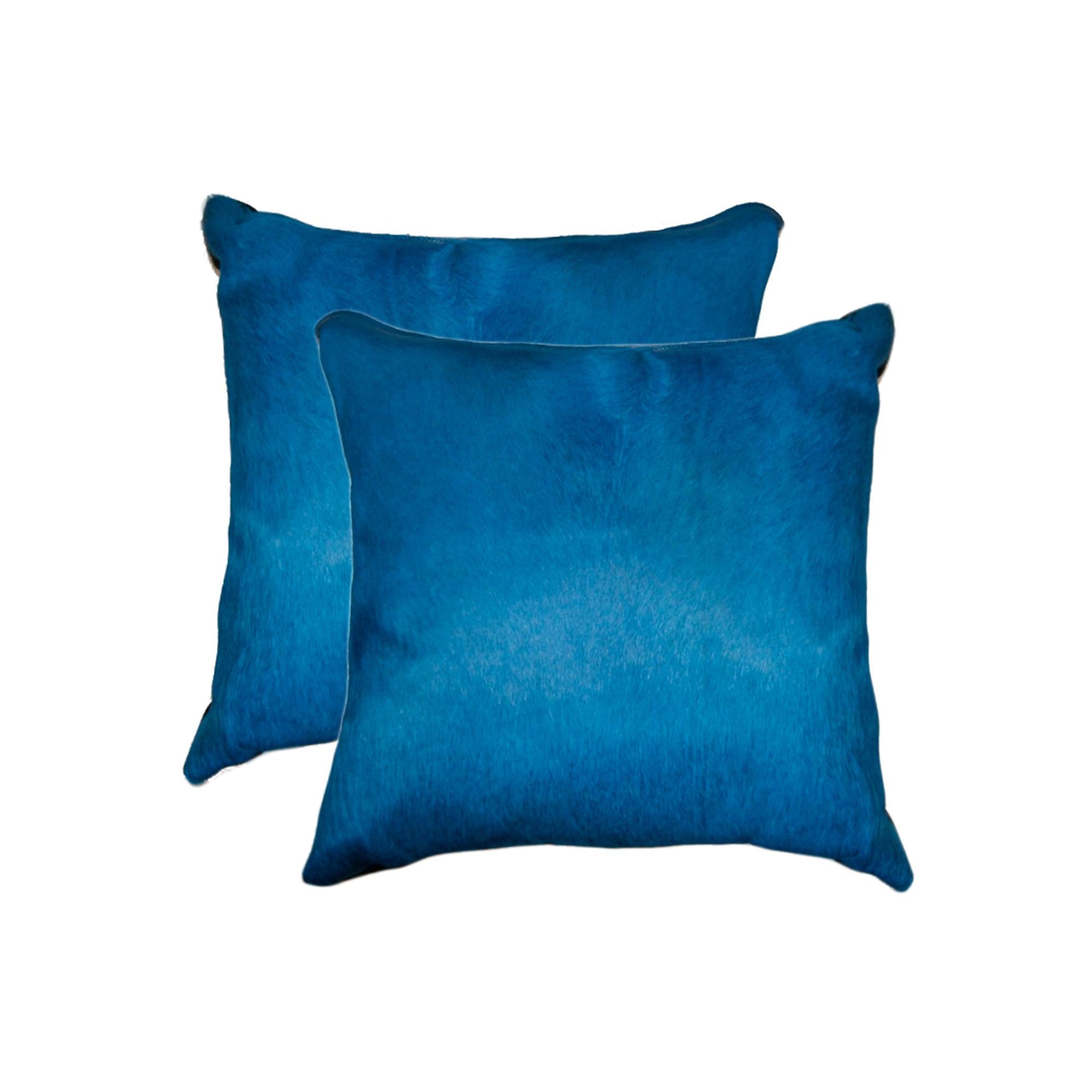 Set of Two 18" Royal Blue Cowhide Throw Pillows