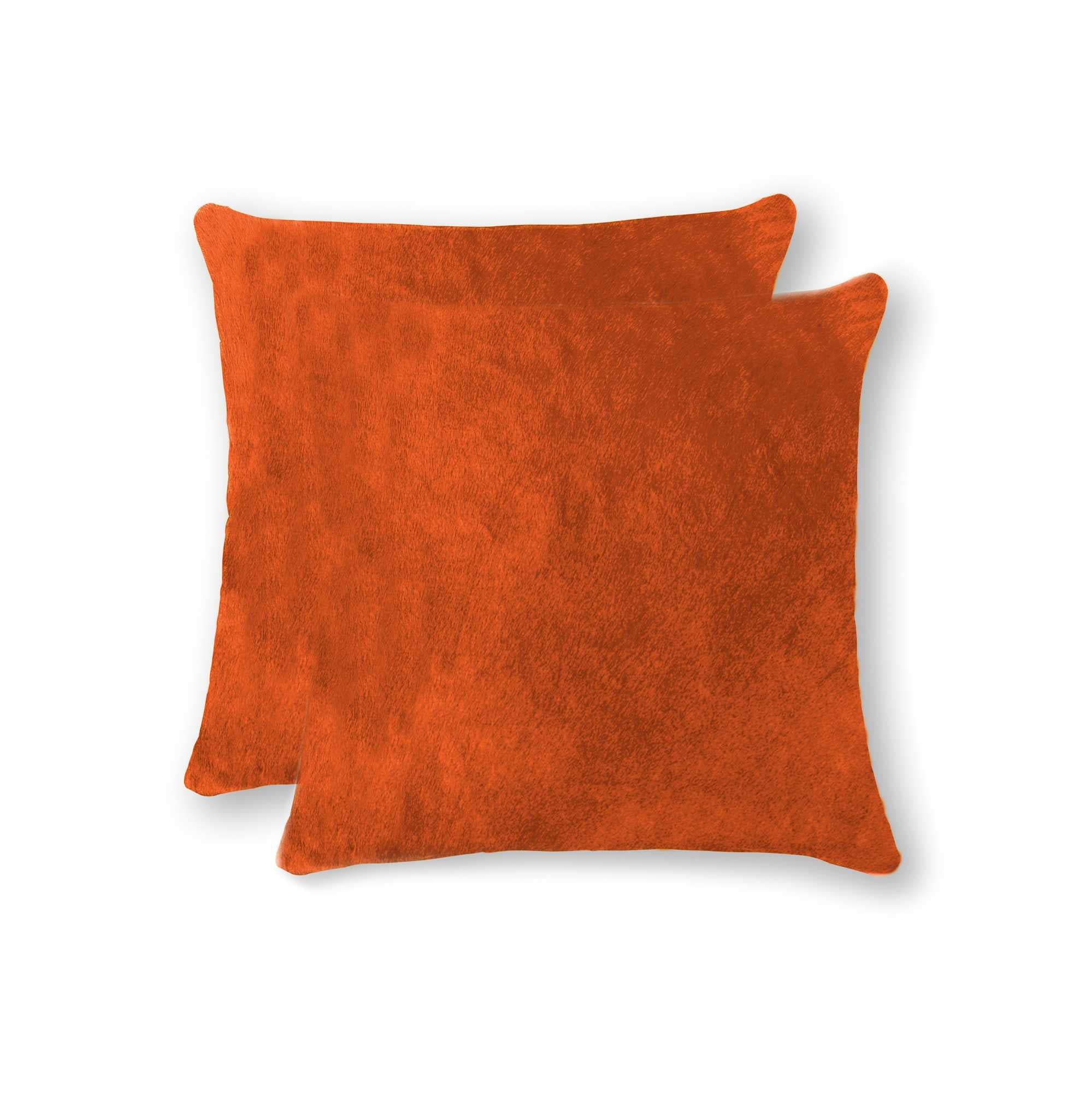 Set of Two 18" Orange Genuine Cowhide Throw Pillows