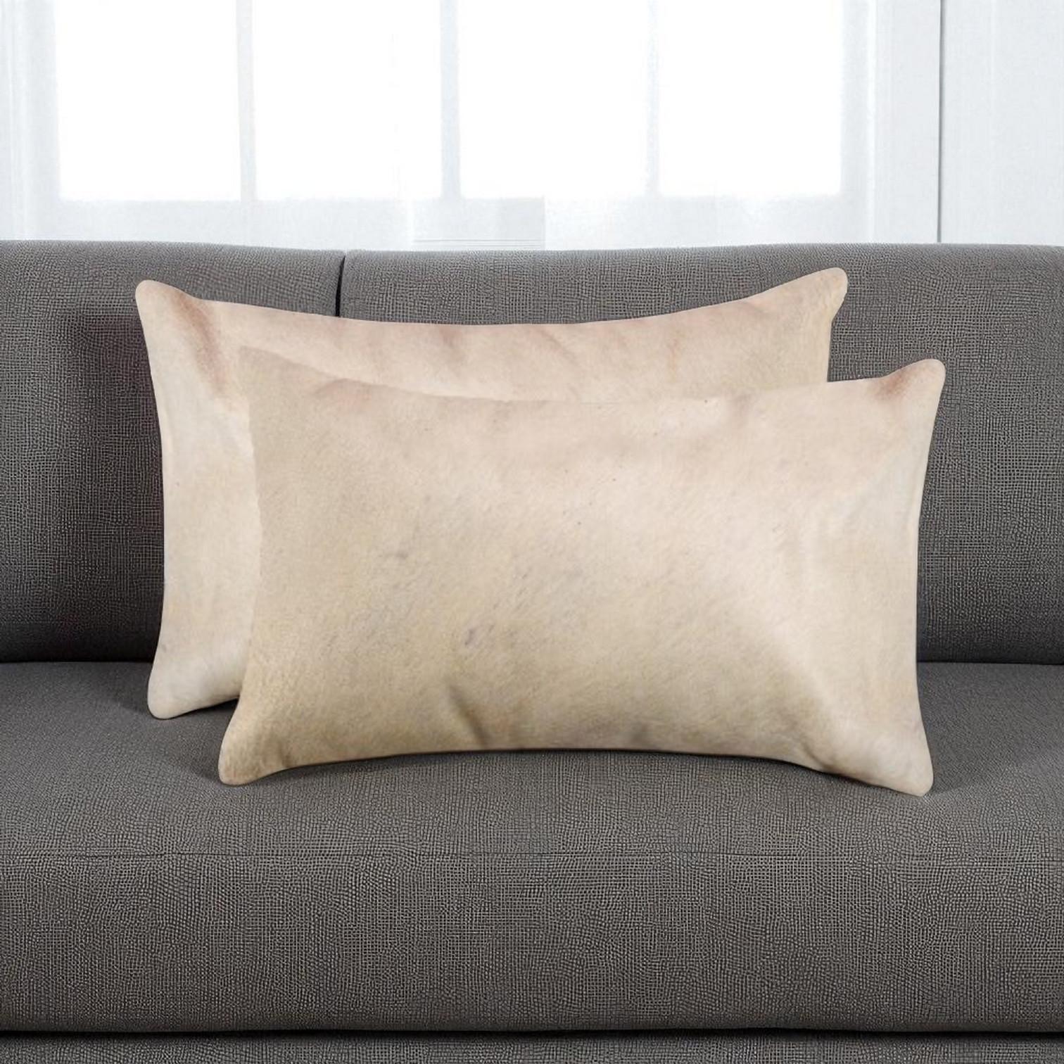 Set of Two 12" X 20" Tan Cowhide Throw Pillows