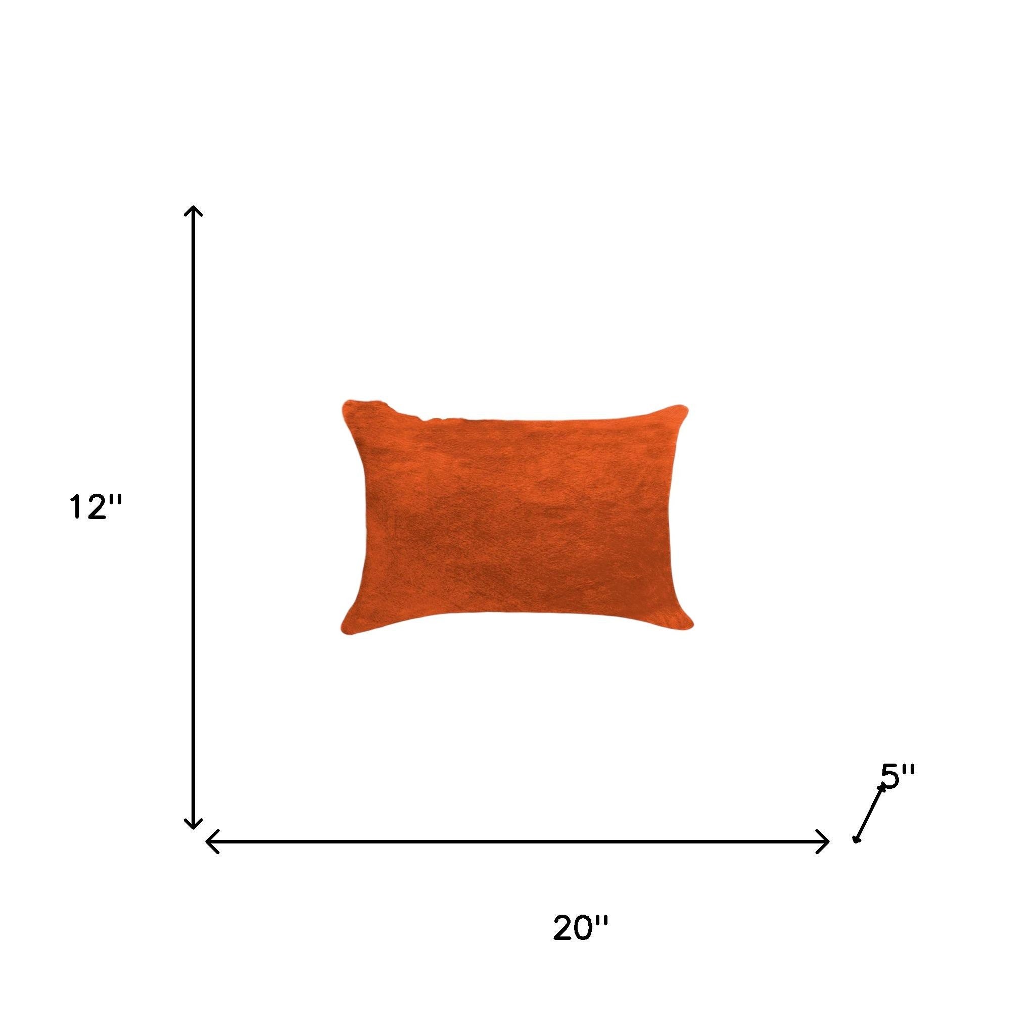 Set of Two 12" X 20" Orange Genuine Cowhide Lumbar Throw Pillows
