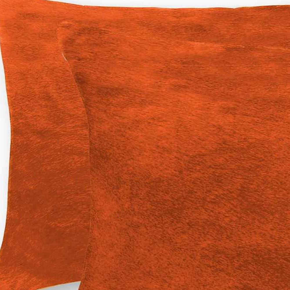 Set of Two 12" X 20" Orange Genuine Cowhide Lumbar Throw Pillows