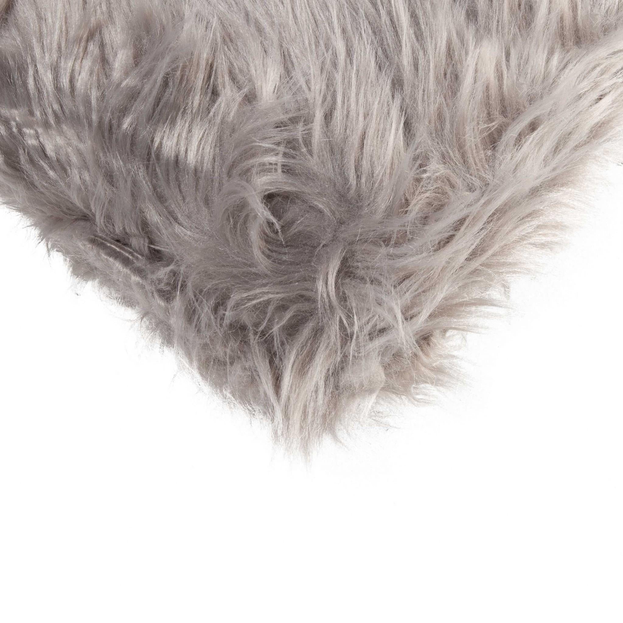 Set of Two 12" X 20" Gray Faux Fur Throw Pillows
