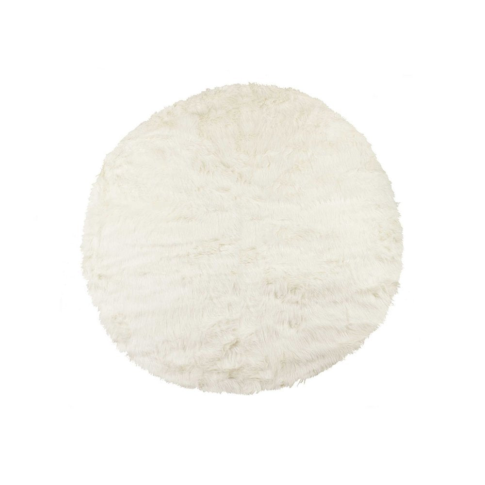 6' X 6' Off White Faux Fur Shag Washable Round Rug