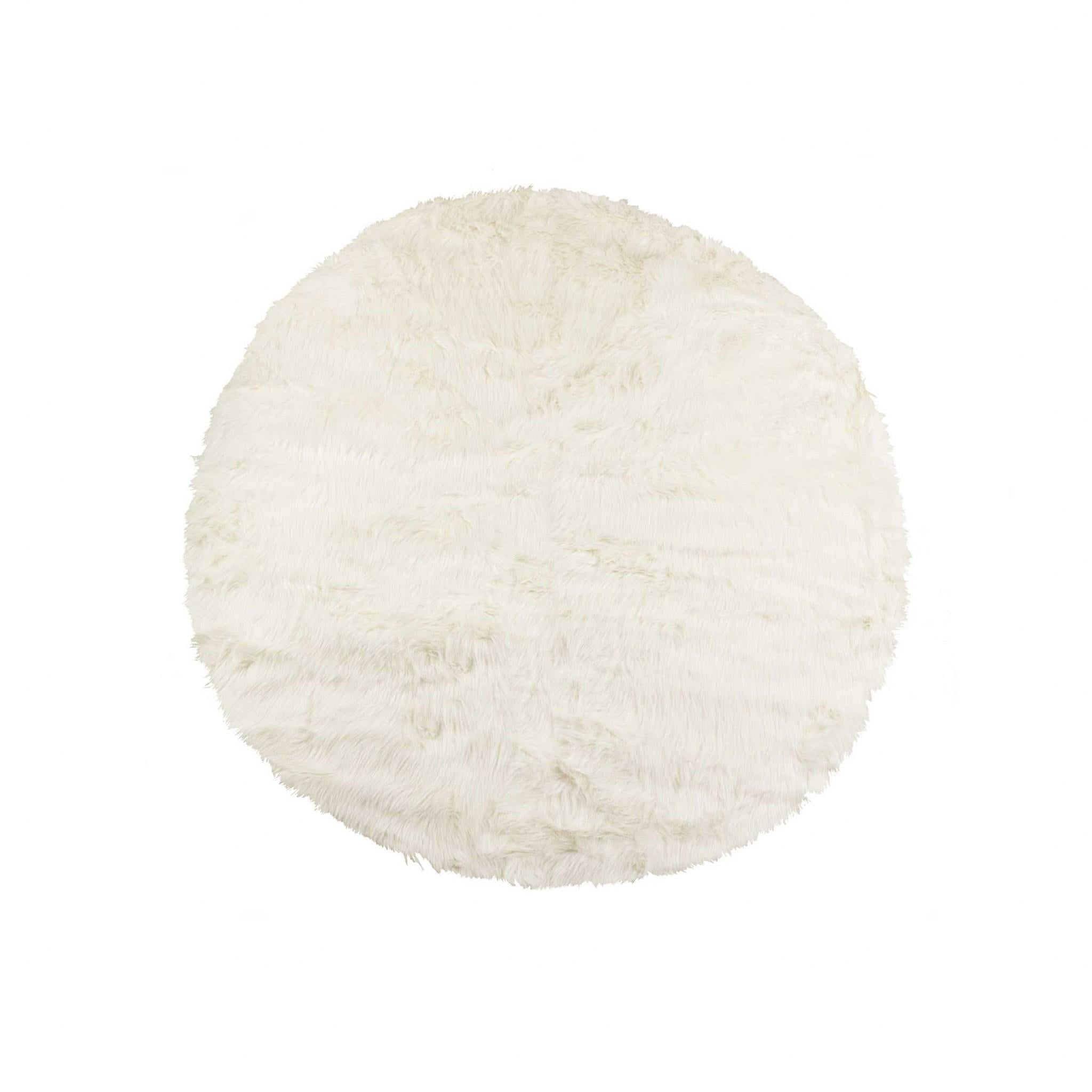 6' X 6' Off White Faux Fur Shag Washable Round Rug