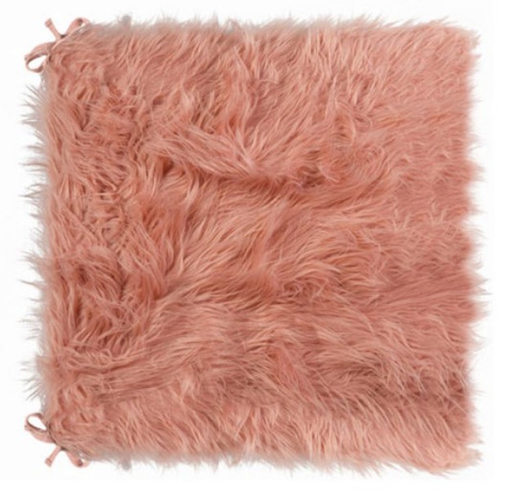 Set of Two 16" X 2" Pink Faux Fur Dining Chair Pads