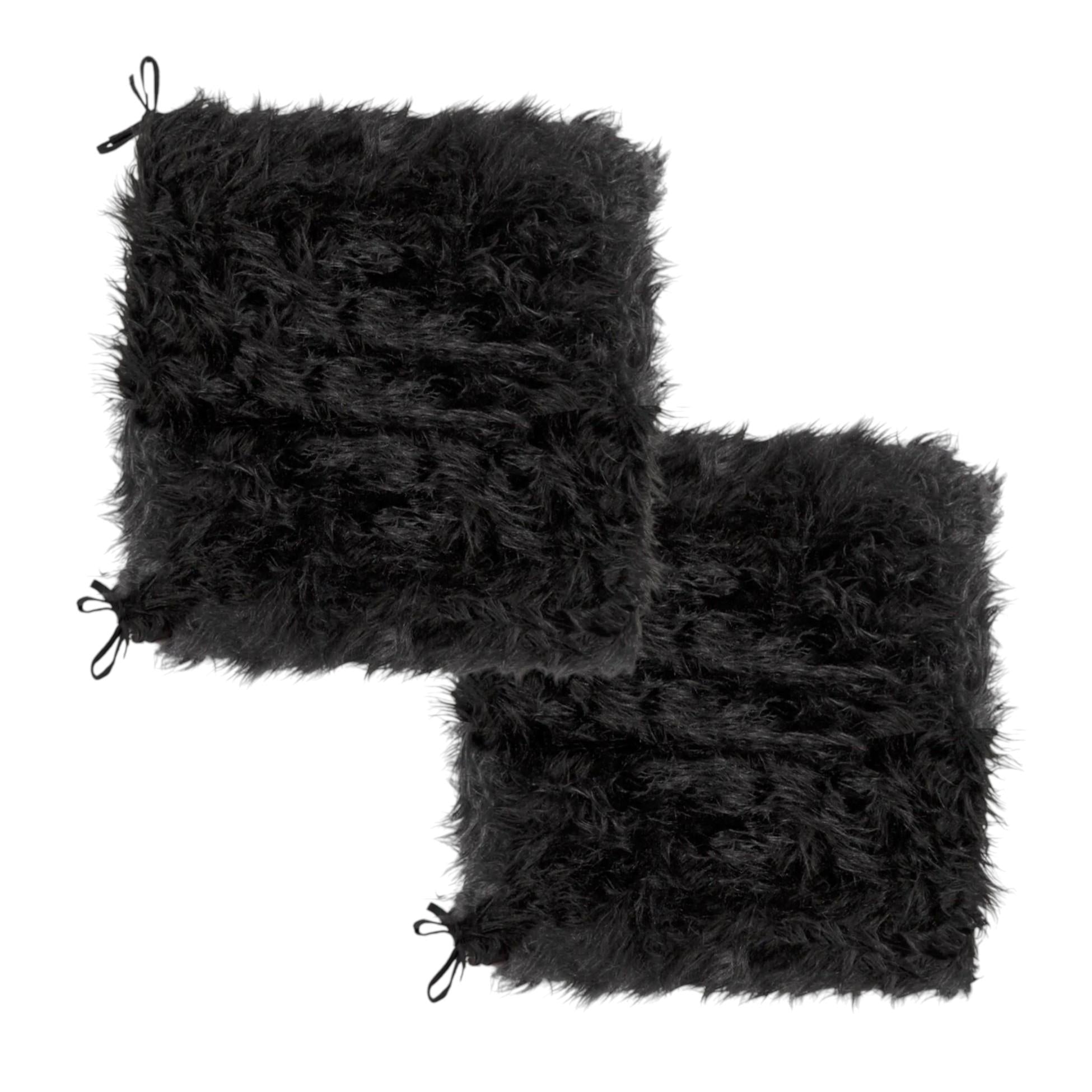 Set of Two 16" X 2" Black Faux Fur Chair Pads