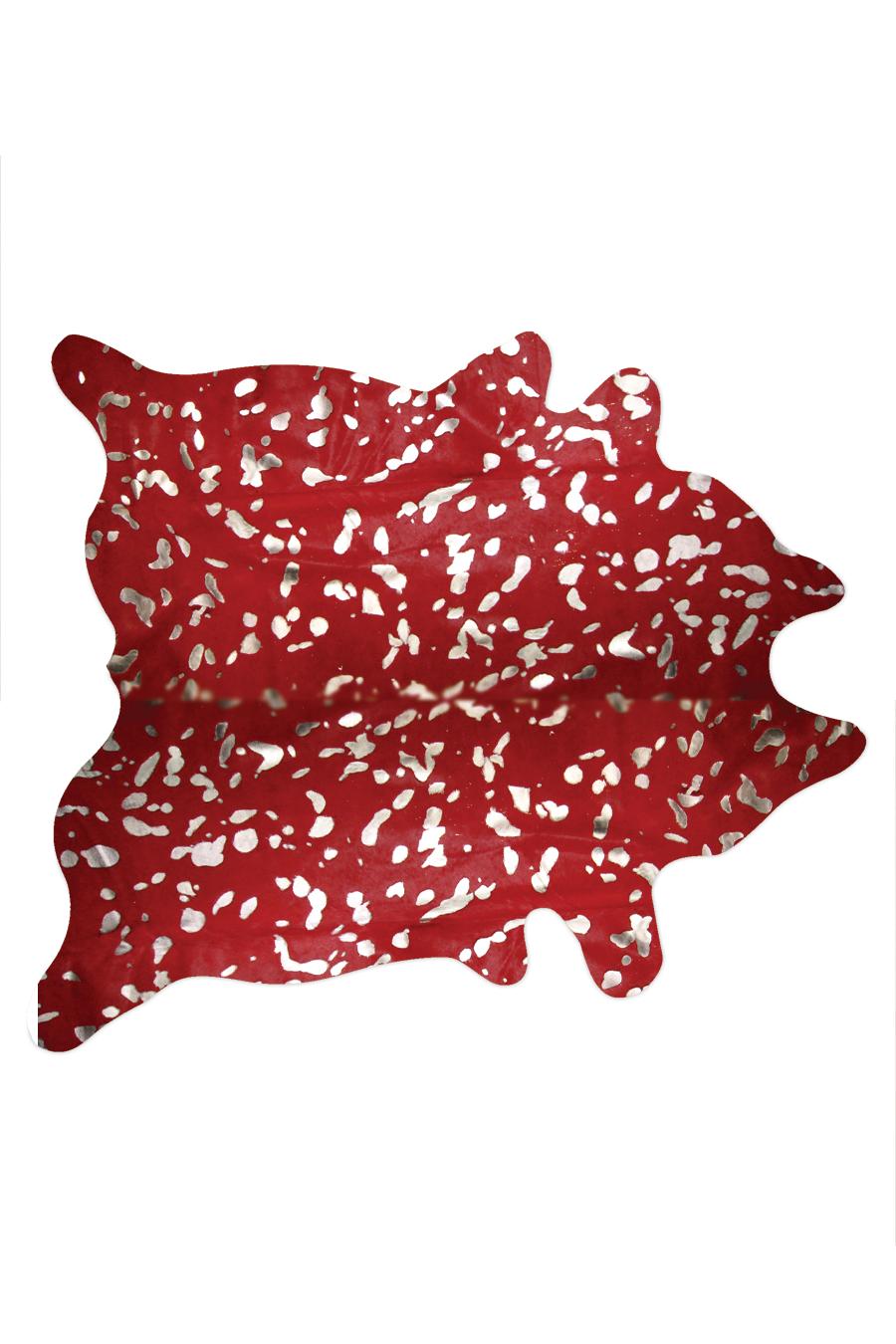 6' X 7' Red And Silver Cowhide Area Rug