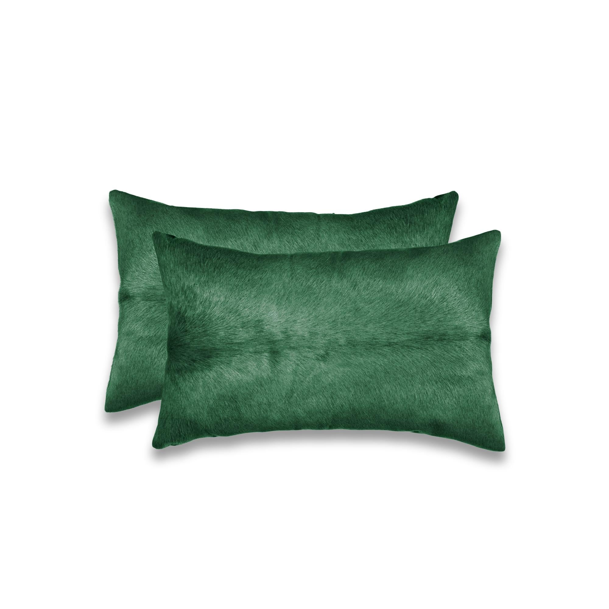Set of Two 12" X 20" Green Cowhide Throw Pillows