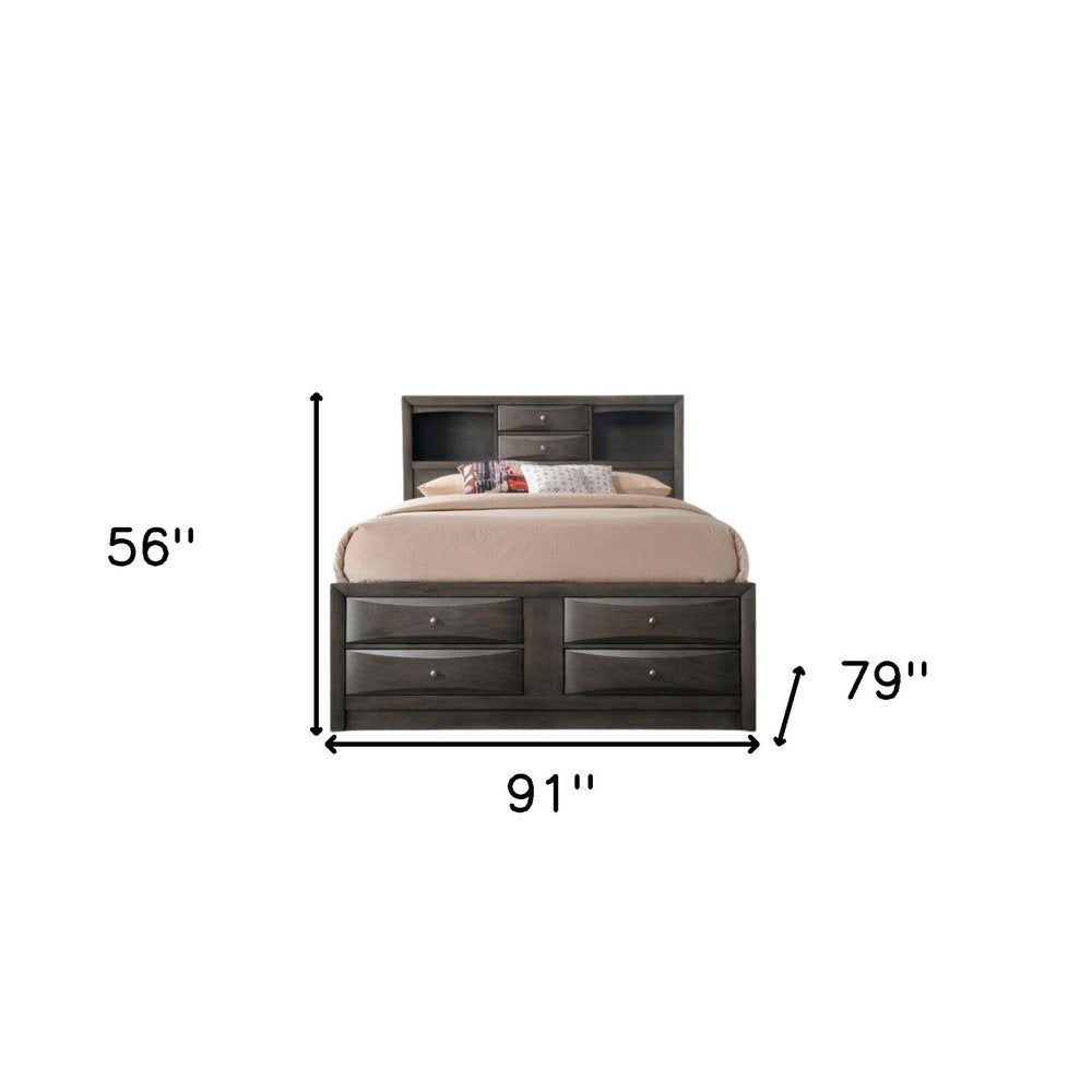 Gray Solid Wood Queen With Ten Drawers Bed Frame