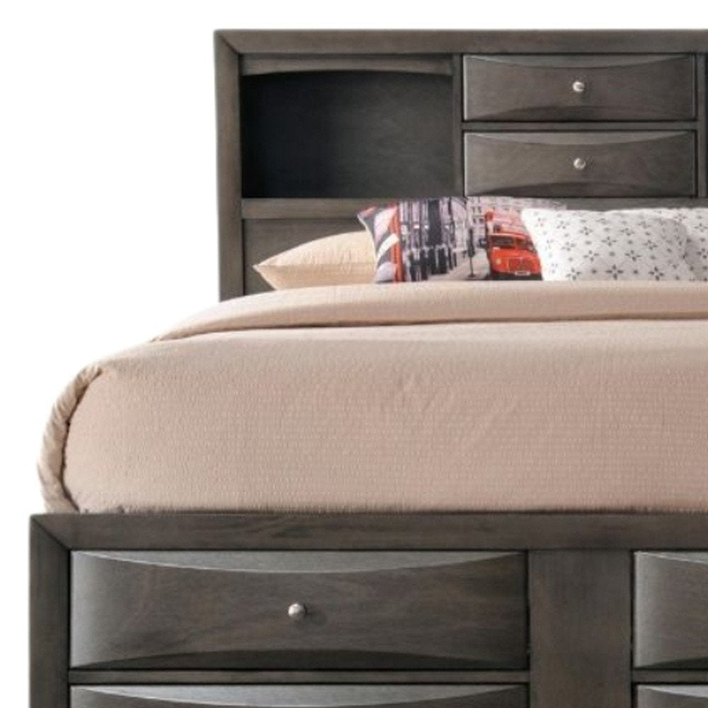 Gray Solid Wood Queen With Ten Drawers Bed Frame