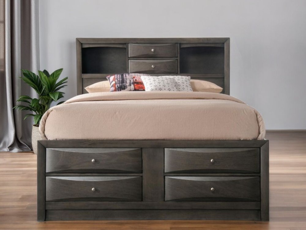 Gray Solid Wood Queen With Ten Drawers Bed Frame