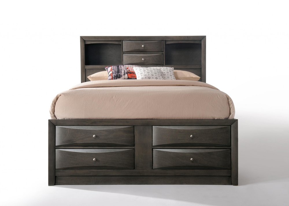 Gray Solid Wood Queen With Ten Drawers Bed Frame