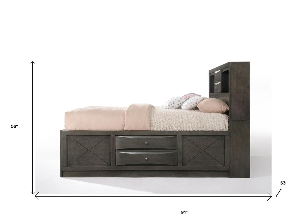 Gray Solid Wood Queen With Ten Drawers Bed Frame