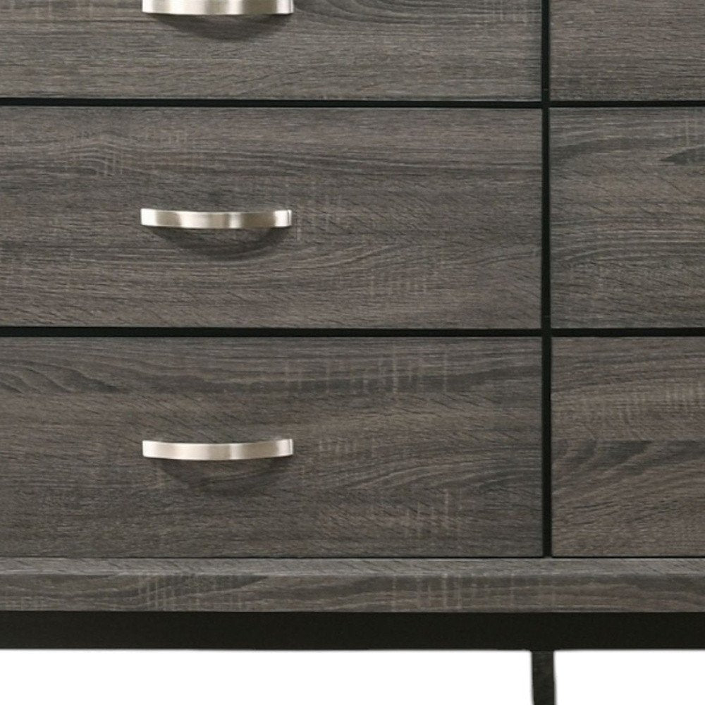 58" Gray Wood Six Drawer Double Dresser