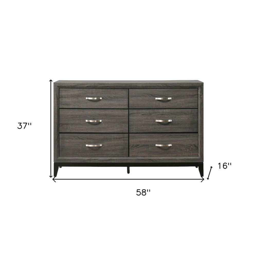 58" Gray Six Drawer Double Dresser