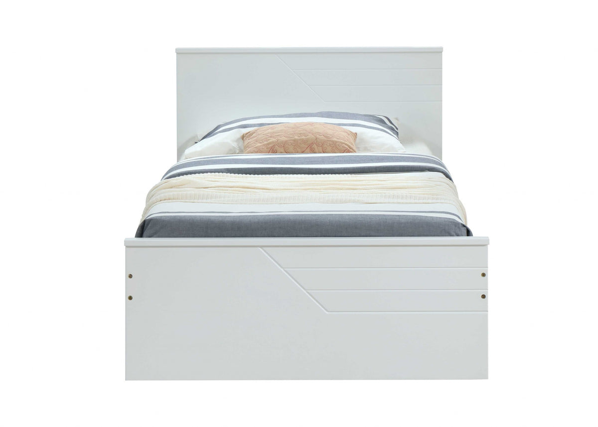 White Carved Geometric Solid Wood Twin Bed Frame