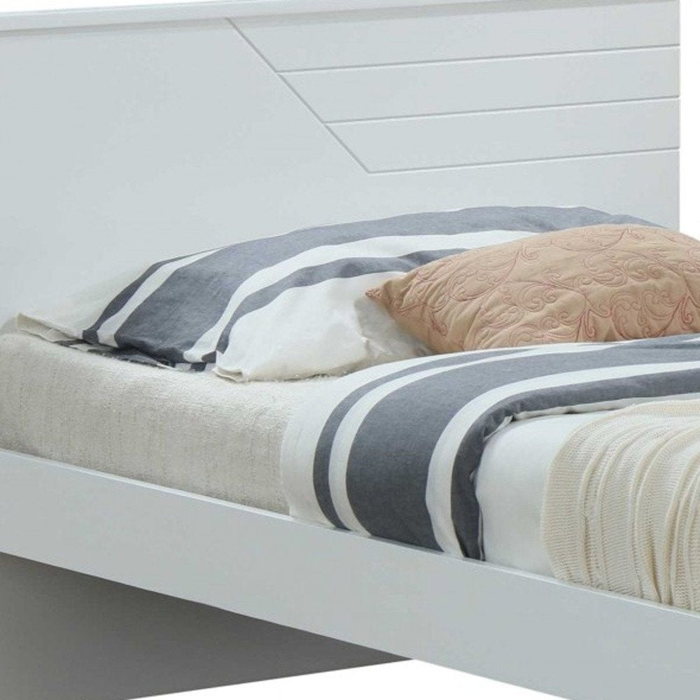 White Carved Geometric Solid Wood Twin Bed Frame