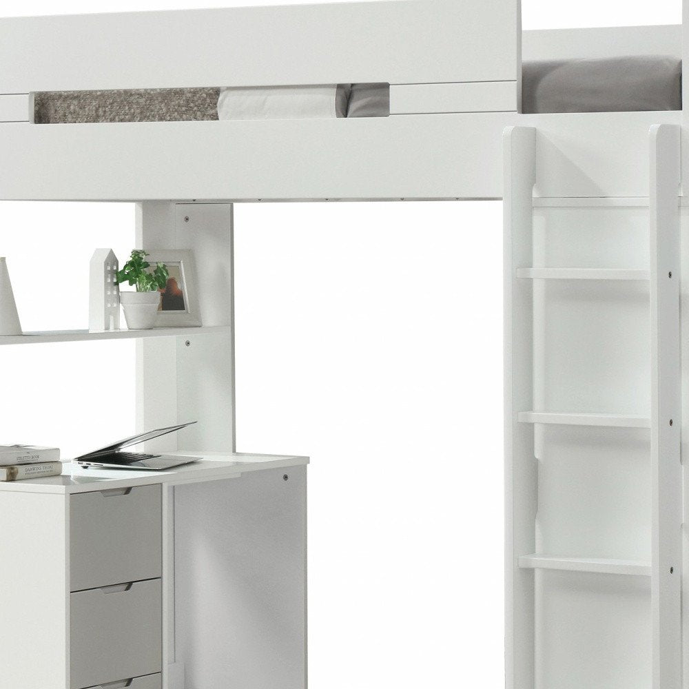 White And Natural Twin Loft Bed And Desk