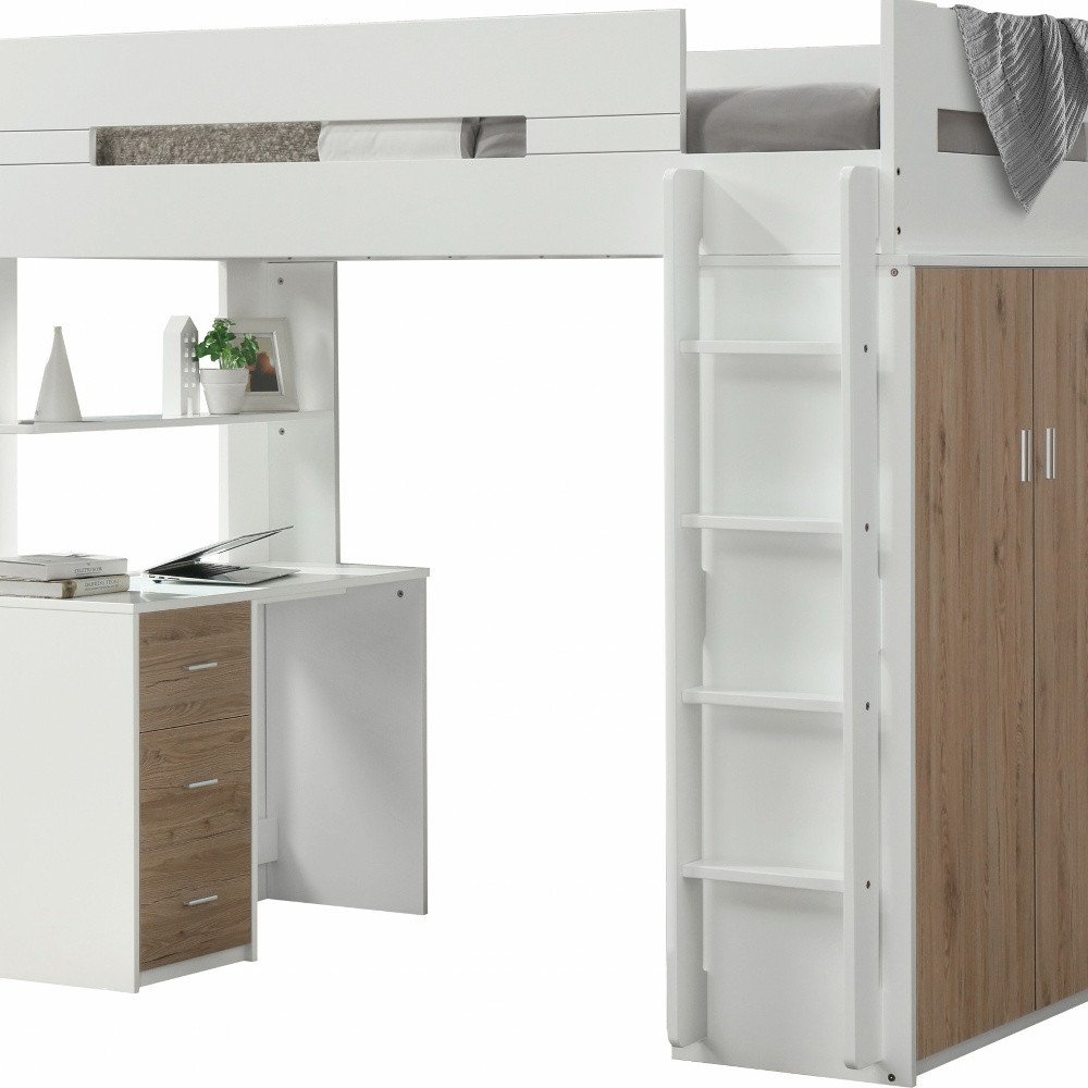 White And Gray Twin Loft Bed And Desk