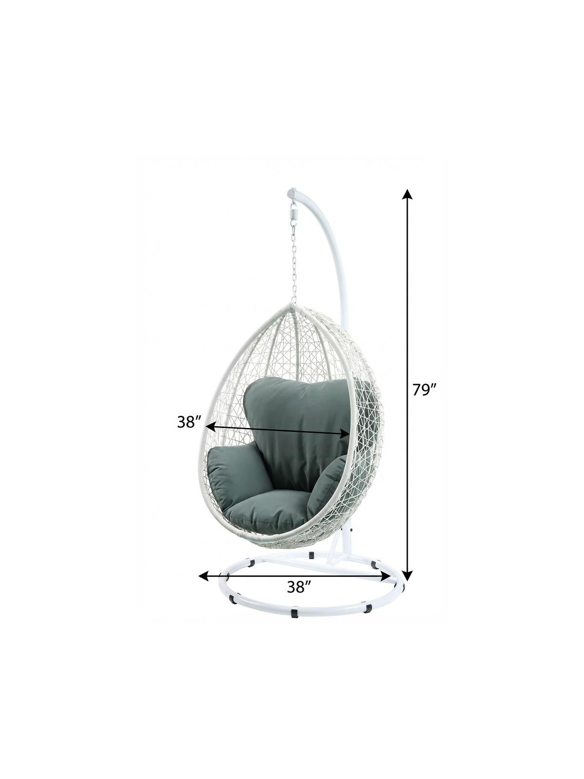 38" White Metal Swing Chair With Green Cushion