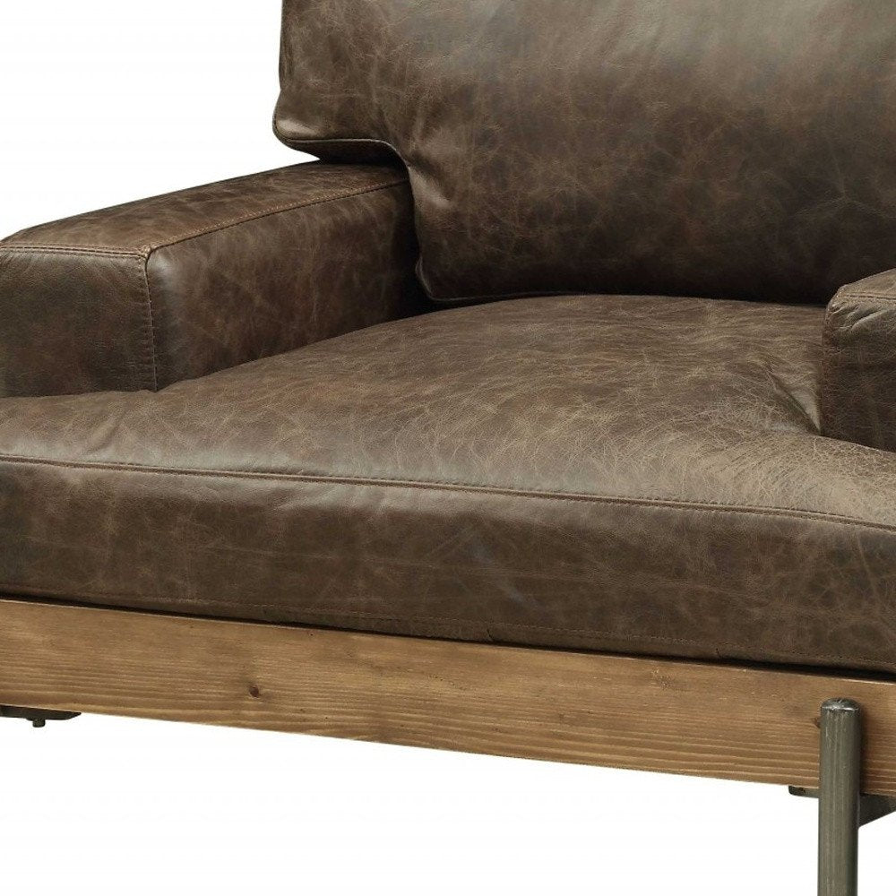 41" Chocolate and Gray Faux Leather Chair and a Half